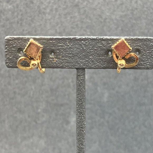 Alice Clip On Earrings Gold Diamond Swirl Ball Screw Back Vintage Retro Granny - Picture 1 of 8